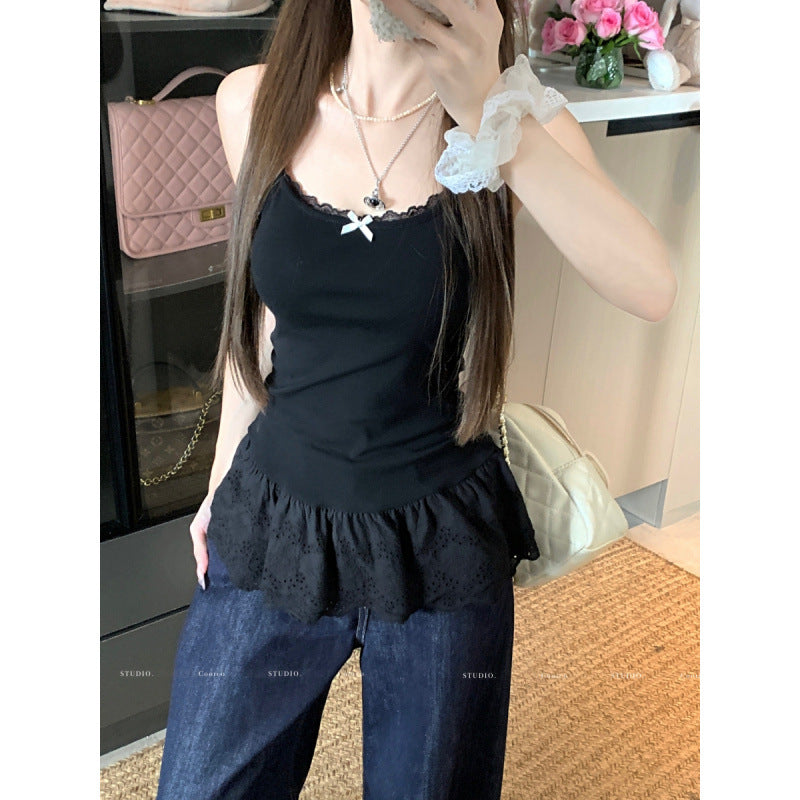 Dame Ruffles Lace Trim Peplum Top Stilla