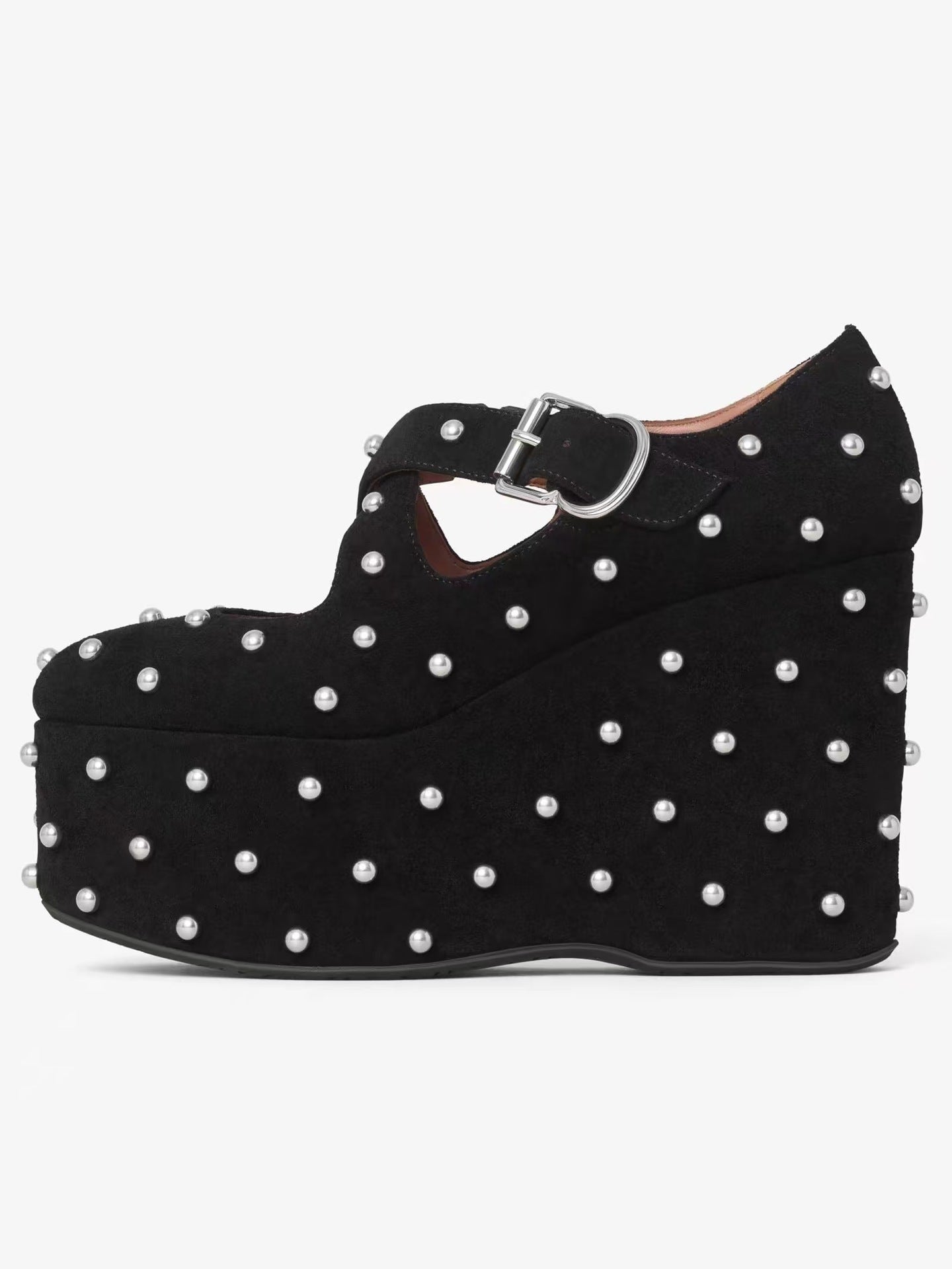 Femme Plattform Mary Jane Wedge-Heels med perleaccentuer Stilla
