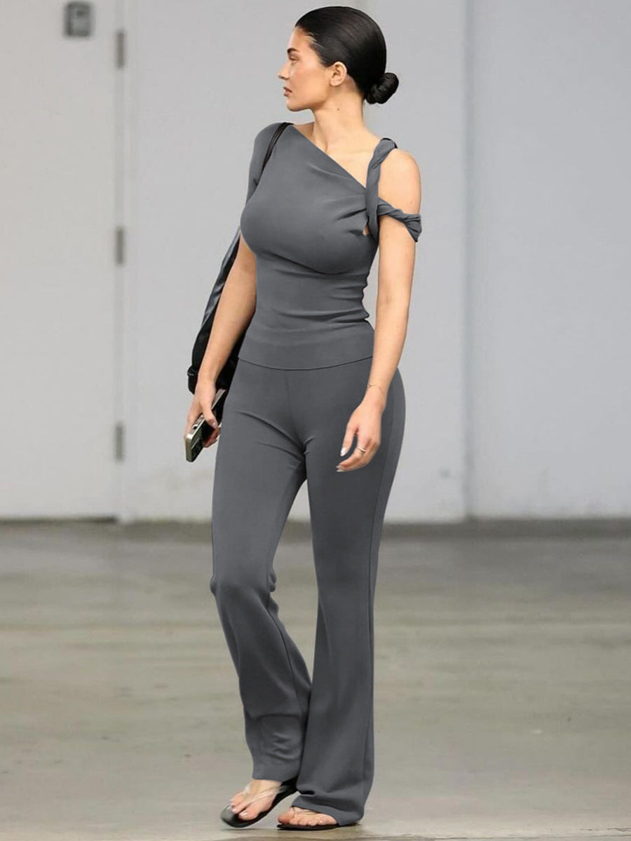 Dame Elegant Langærmet Jumpsuit med innovativt Off-Shoulder-design og figursyet snit Stilla