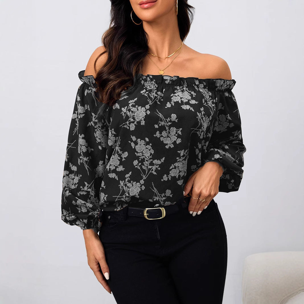 Dame Off-Shoulder Bluse med blomsterprint og elastisk bund Stilla