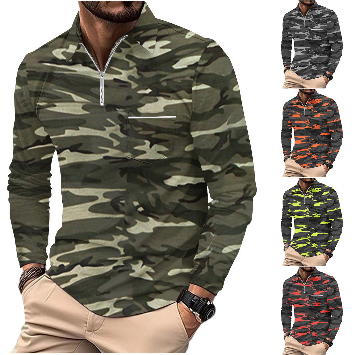 Herre funktionspullover med moderne camouflage-design og høj krave Stilla