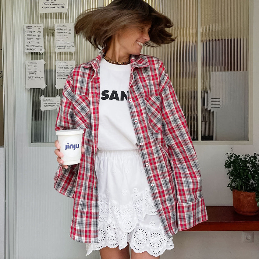 Dame flannel skjortejakke med oversized snit og ternet mønster Stilla