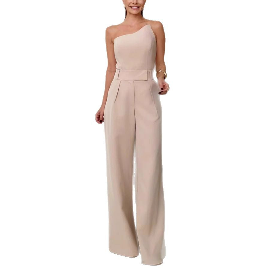 Dame Elegant jumpsuit med asymmetrisk skæring og bredt ben Stilla