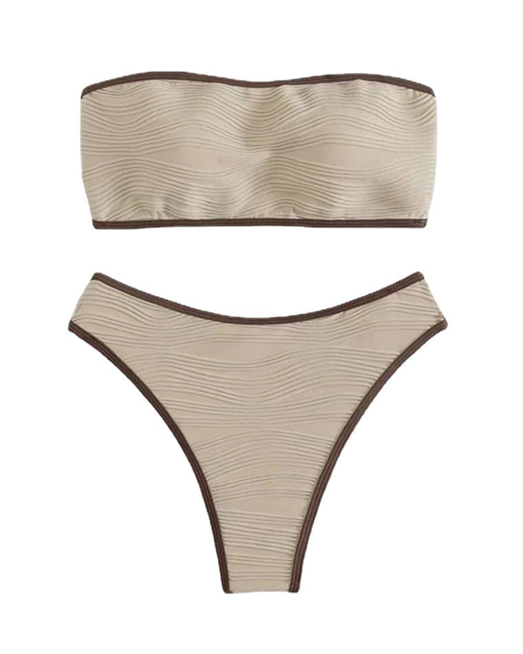 Dame bandeau-bikini med kontrasterende accenter og højt skåret trusse Stilla