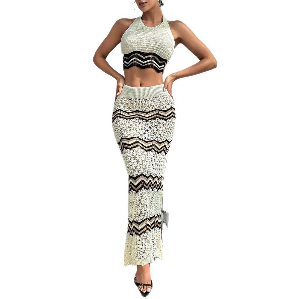 Dame Elegant hæklede Maxi-kjole med Crop Top og geometrisk mønster Stilla