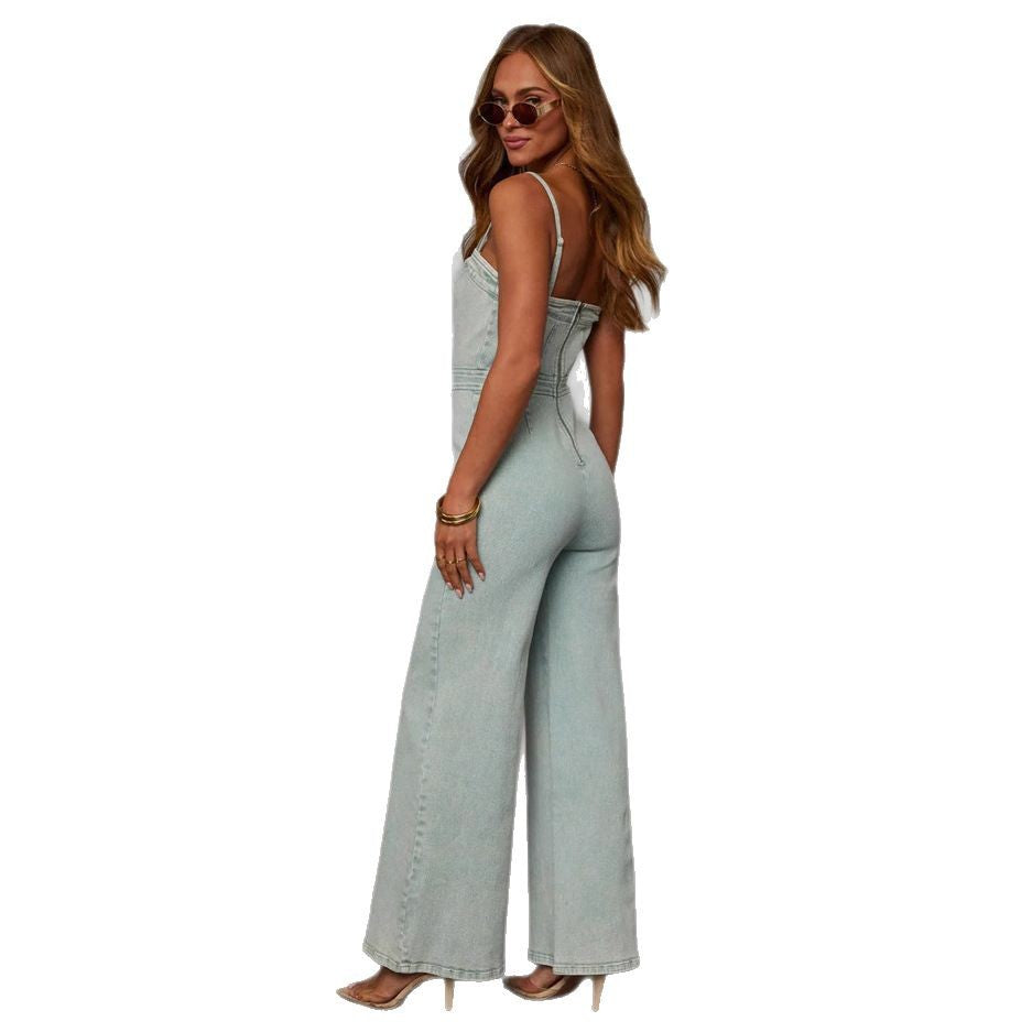 Dame jumpsuit lavet af høj kvalitet denim med bredt ben og justerbare stropper Stilla