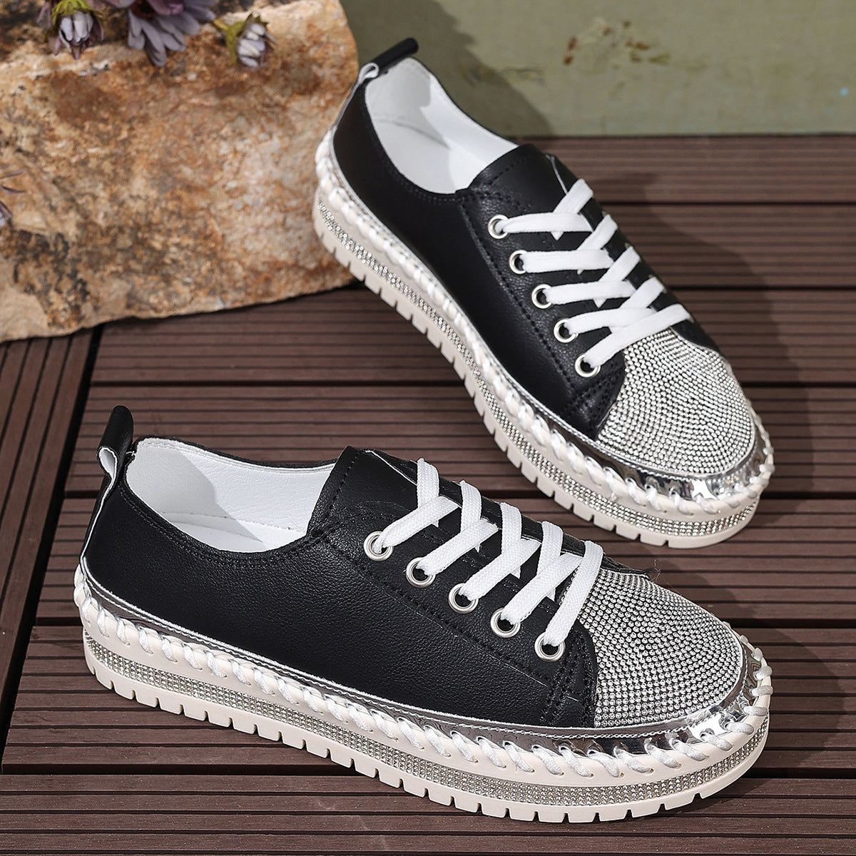 Dame Mode Sneakers med glitrende detaljer og stabil sål Stilla