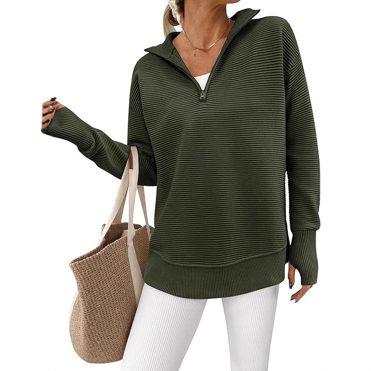 Dame afslappet sweater med høj krave og lynlås Stilla