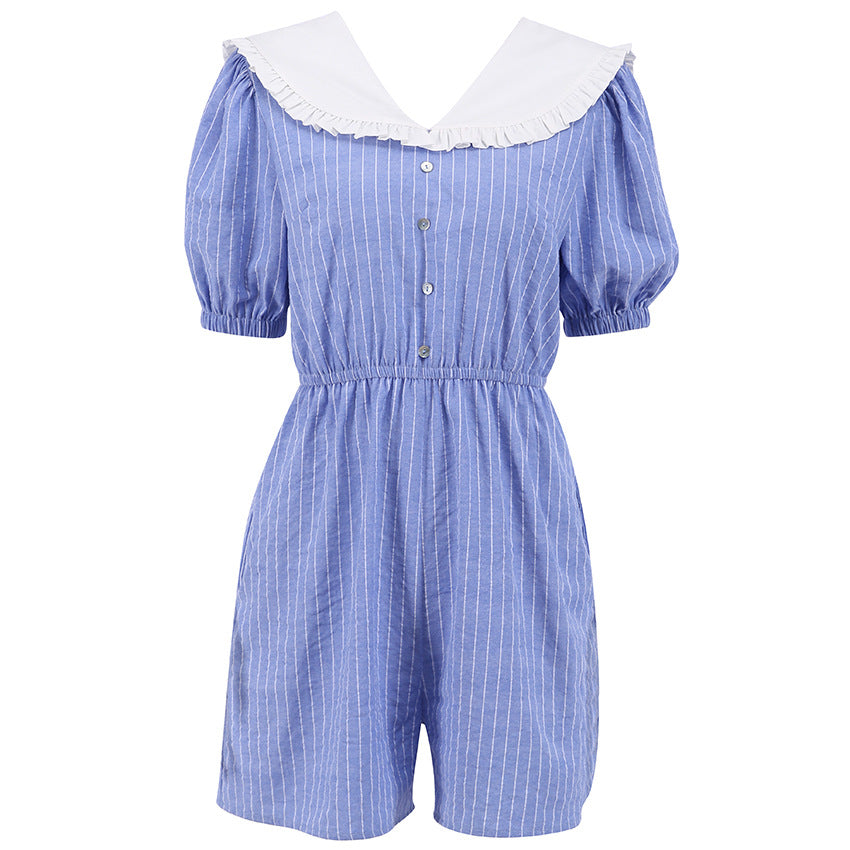 Dame jumpsuit med krave og puffærmer Stilla