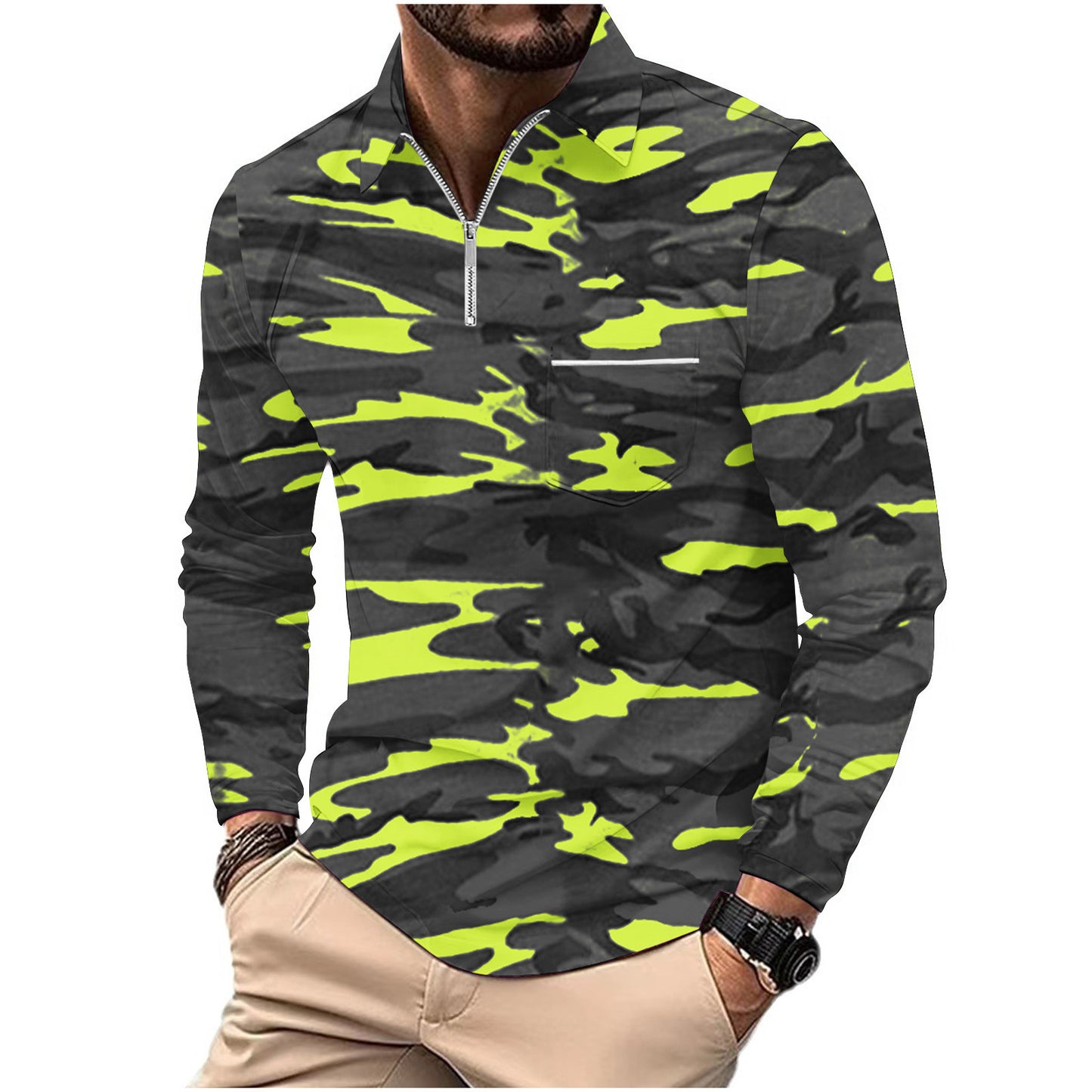 Herre funktionspullover med moderne camouflage-design og høj krave Stilla