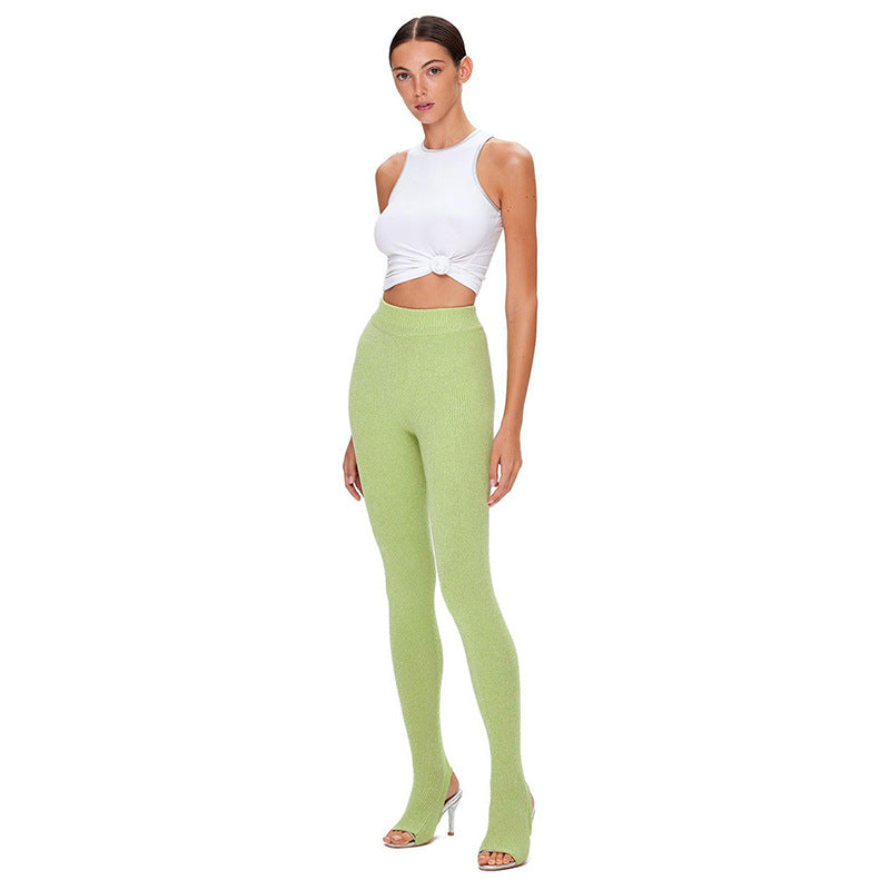 Dame strik leggings med høj talje og elastisk materiale Stilla