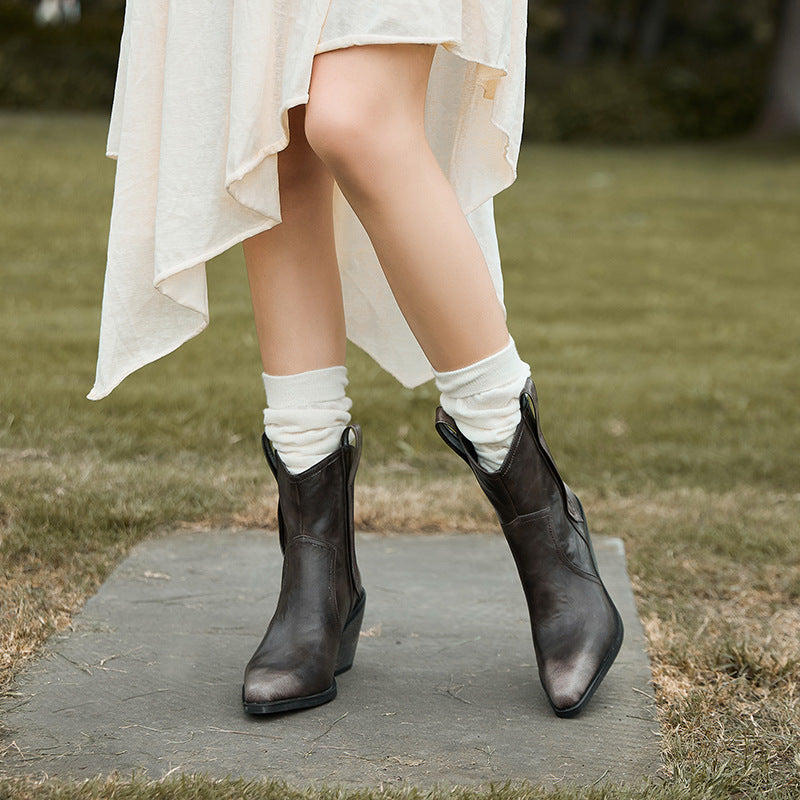 Femme Western-stil ankelstøvler med klodset blokhæl Stilla