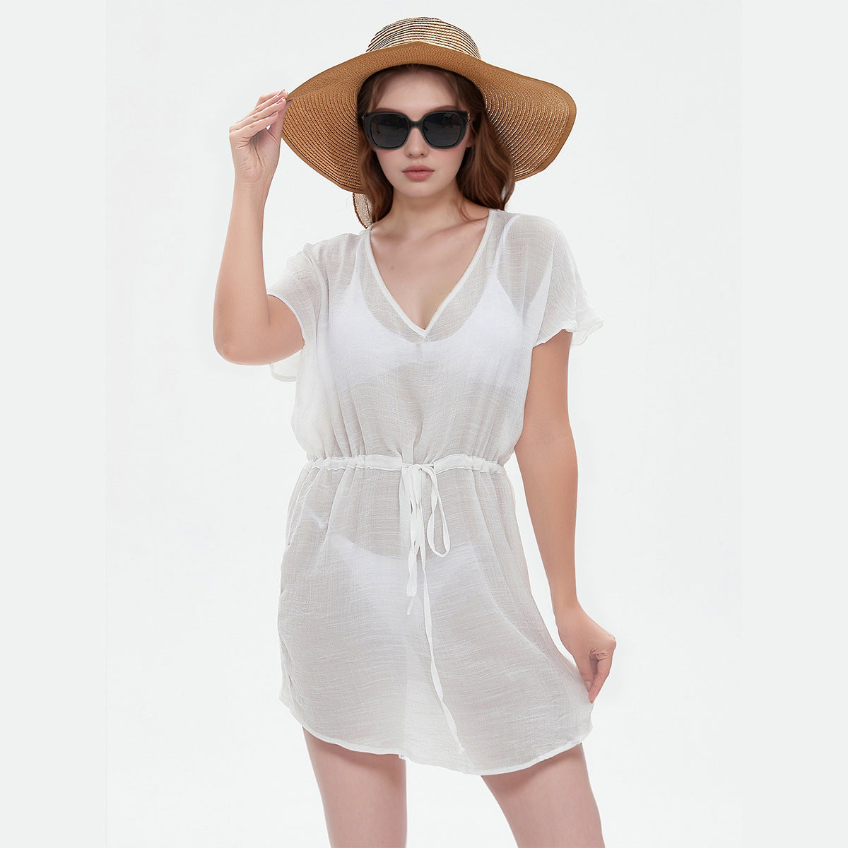 Dame afslappet kortærmet kjole med taljegreb Stilla