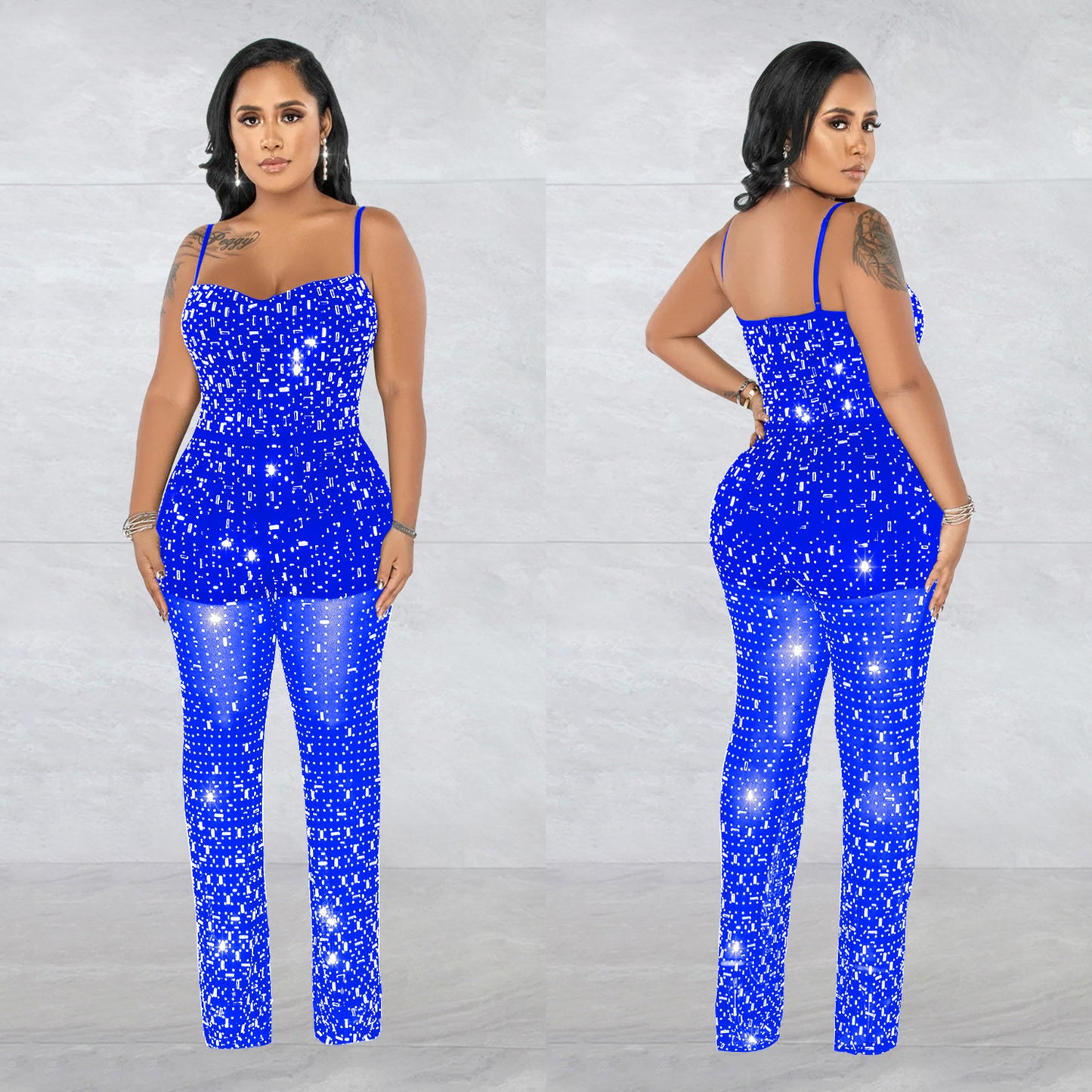 Dame Glitrende Jumpsuit med transparente indsatser og funkende paljetter Stilla