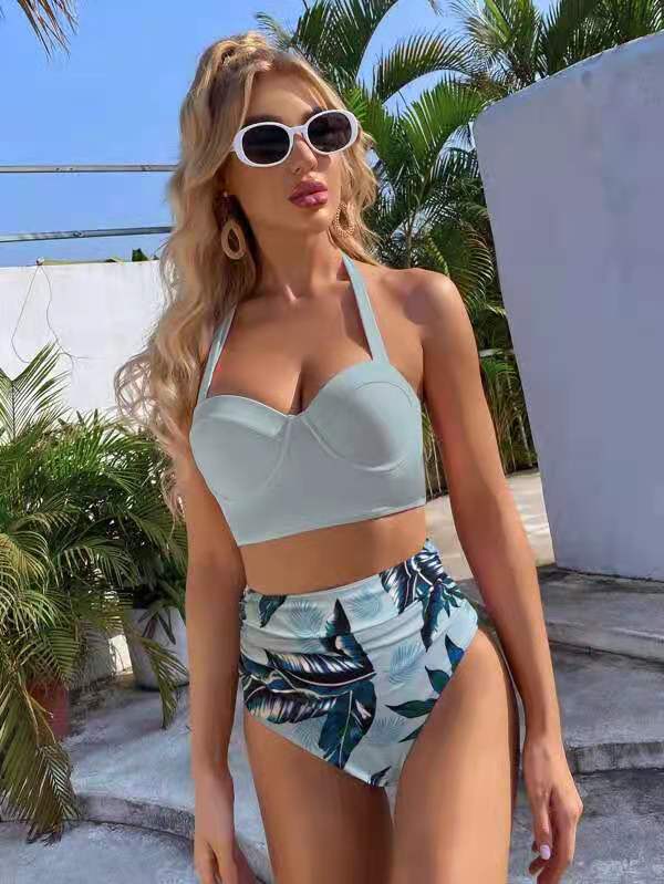 Dame Højskåret Bikini med stilfuldt top og elegant rynkning Stilla