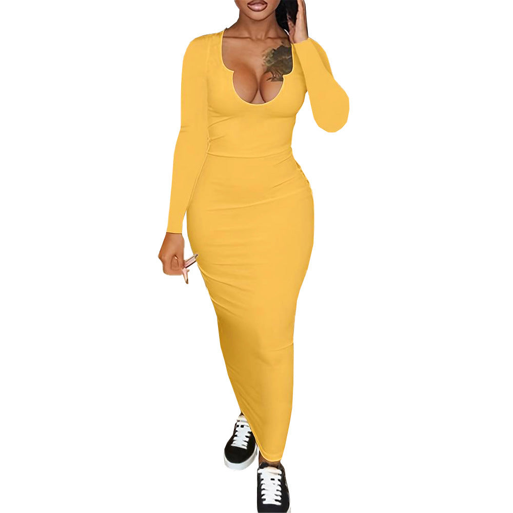 Dame elegance figursyet Maxikjole med dyb V-hals Stilla