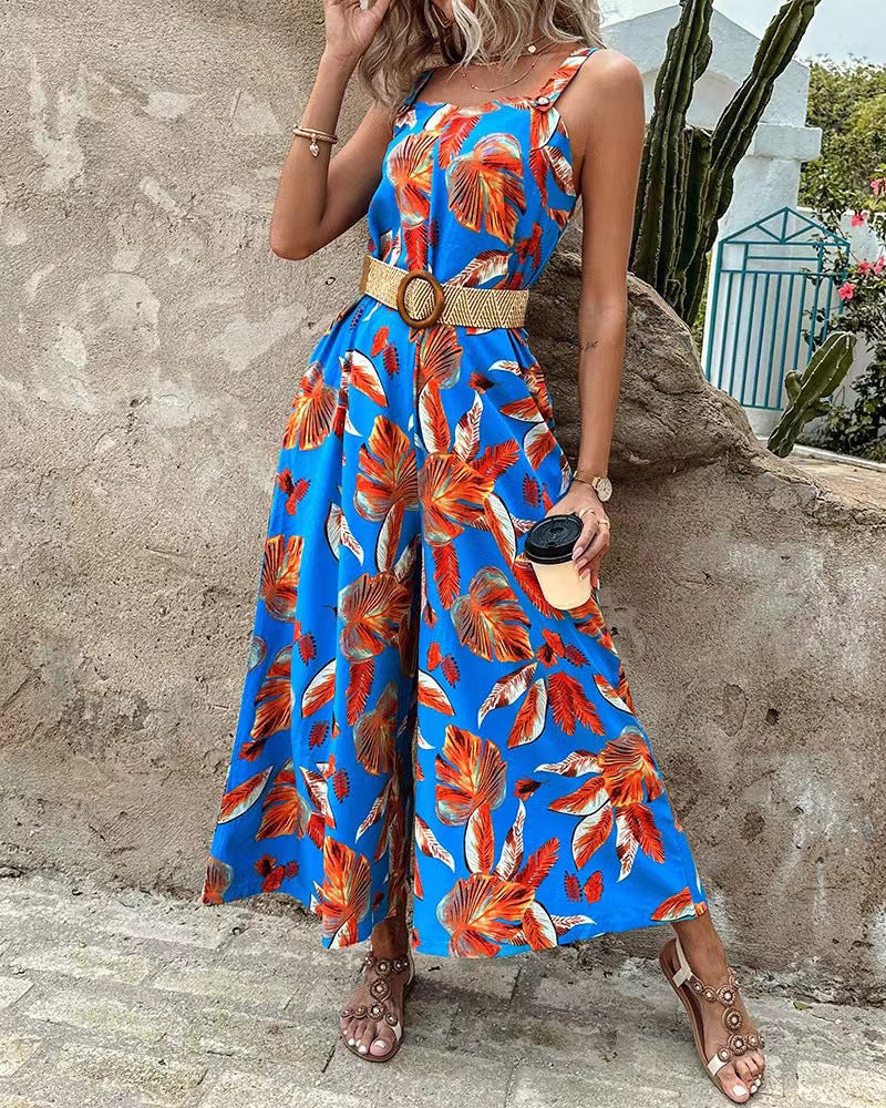 Dame Tropisk Tryk Løs-Ben Jumpsuit Stilla