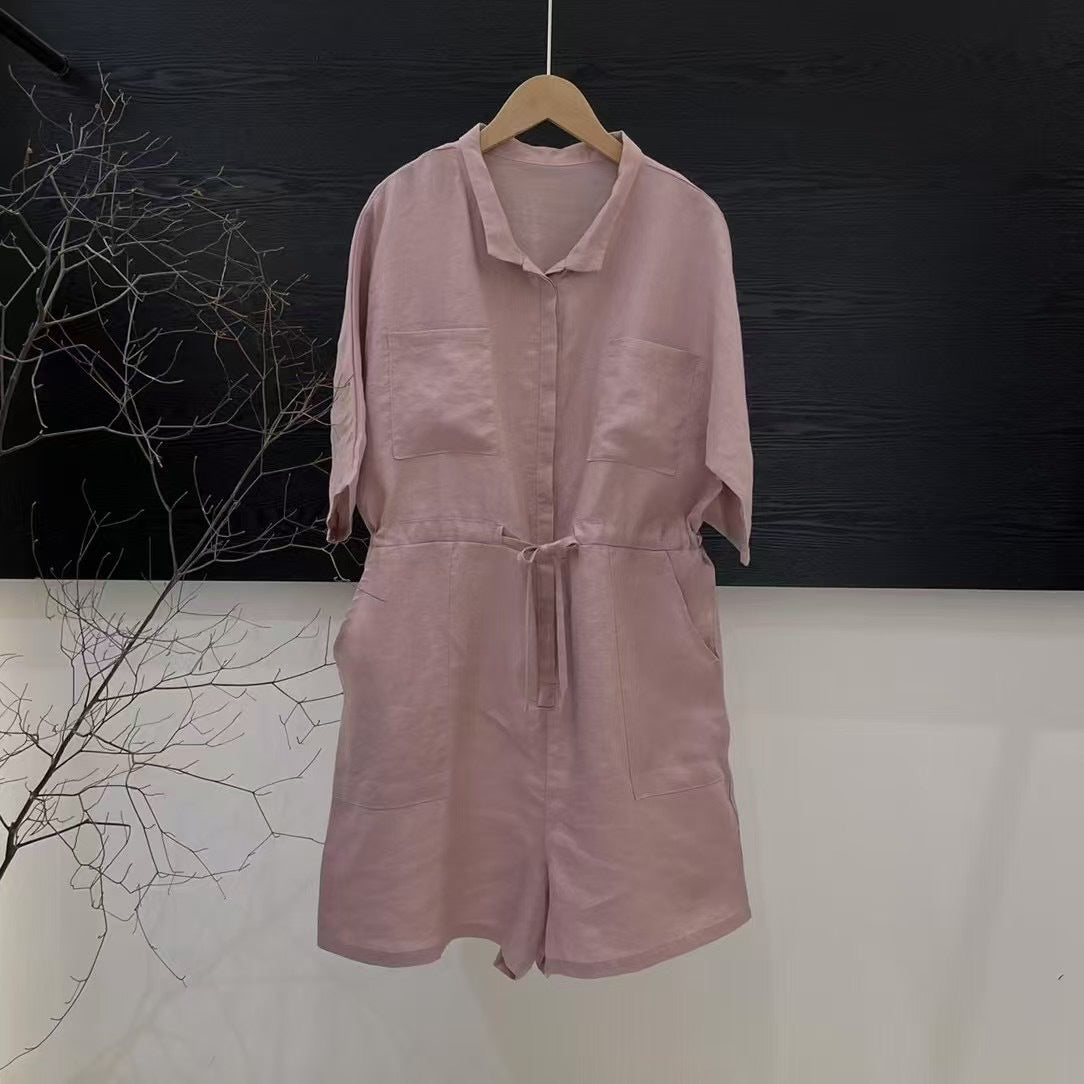 Damer Løs Jumpsuit med korte ærmer, taljebælte og lommer Stilla