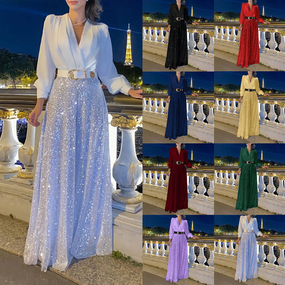 Dame Funklende Aftenkjole med elegant Overdel og glitrende Bunde Stilla