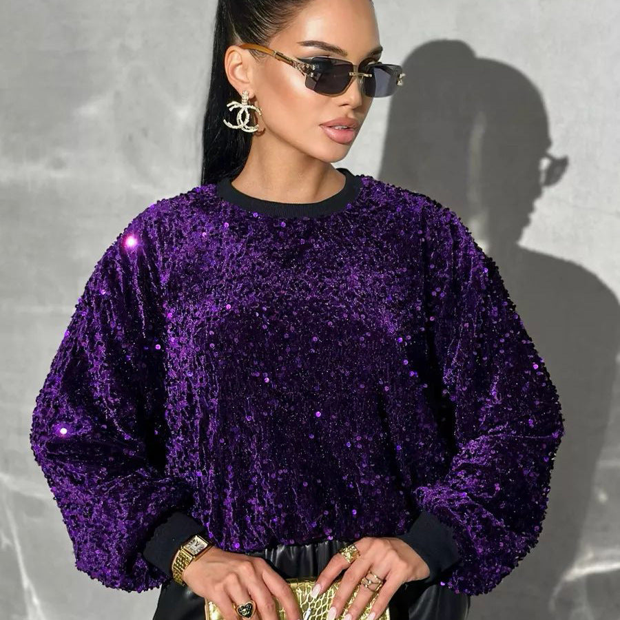 Dame Glitrende Pullover med oversized snit og funklende rhinsten Stilla