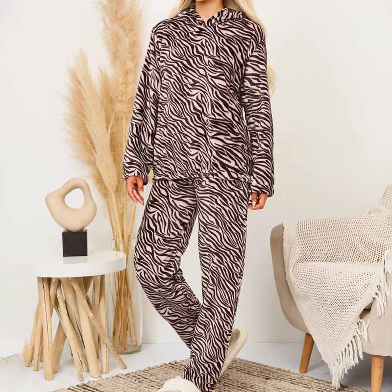 Dame Fleece-Lounge-dragter med hjerteprint og hætte Stilla
