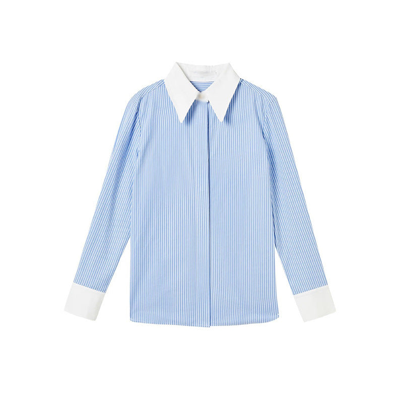 Dame afslappet bluse med stribet design og kontrasterende krave Stilla