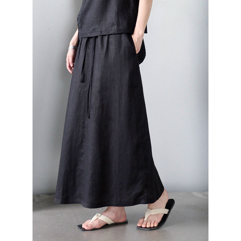 Dame afslappet Maxikjole med justerbart taljebælte og kvalitetslinnedmix Stilla