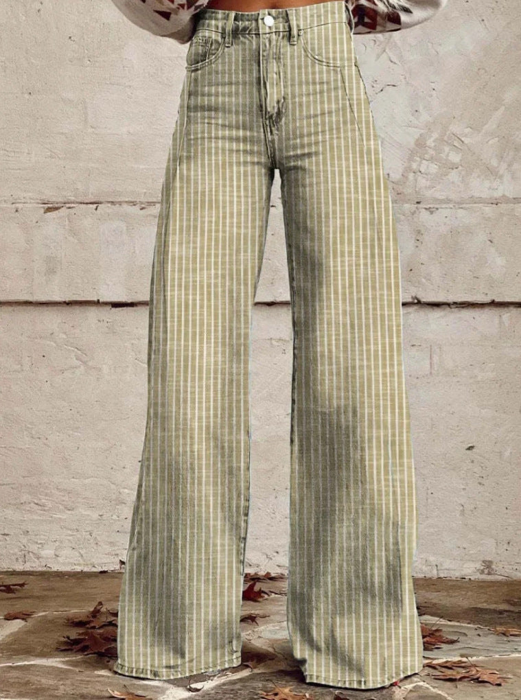 Dame høj talje vidde jeans med modiske striber Stilla
