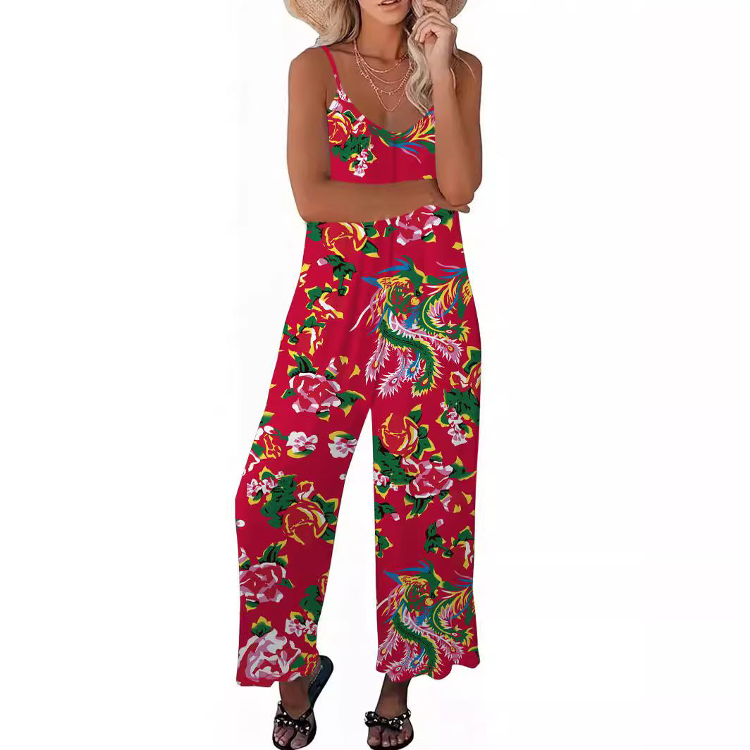 Dame Luftig Jumpsuit med Blomsterprint og Vide Ben Stilla
