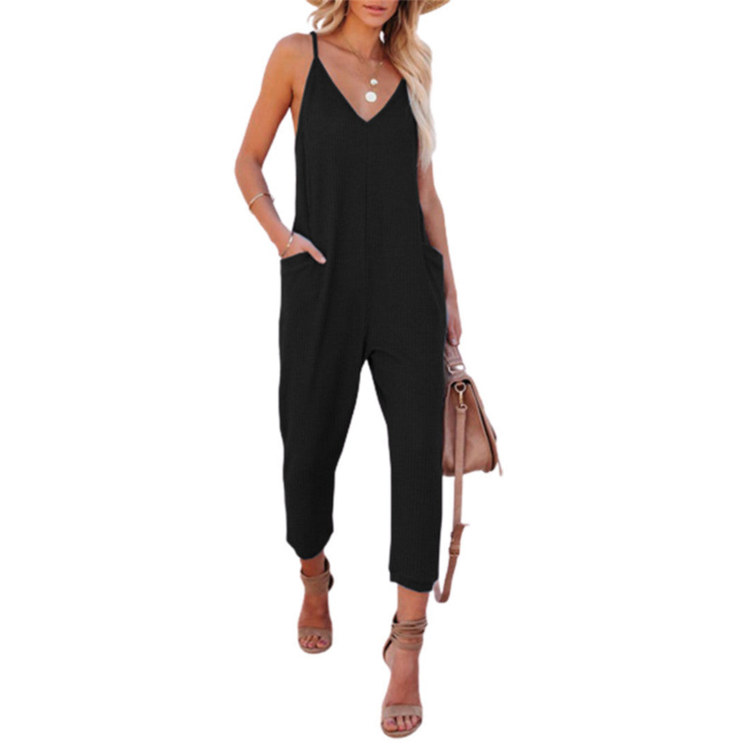Dame Casual Jumpsuit med spaghetti stropper og praktiske lommer Stilla