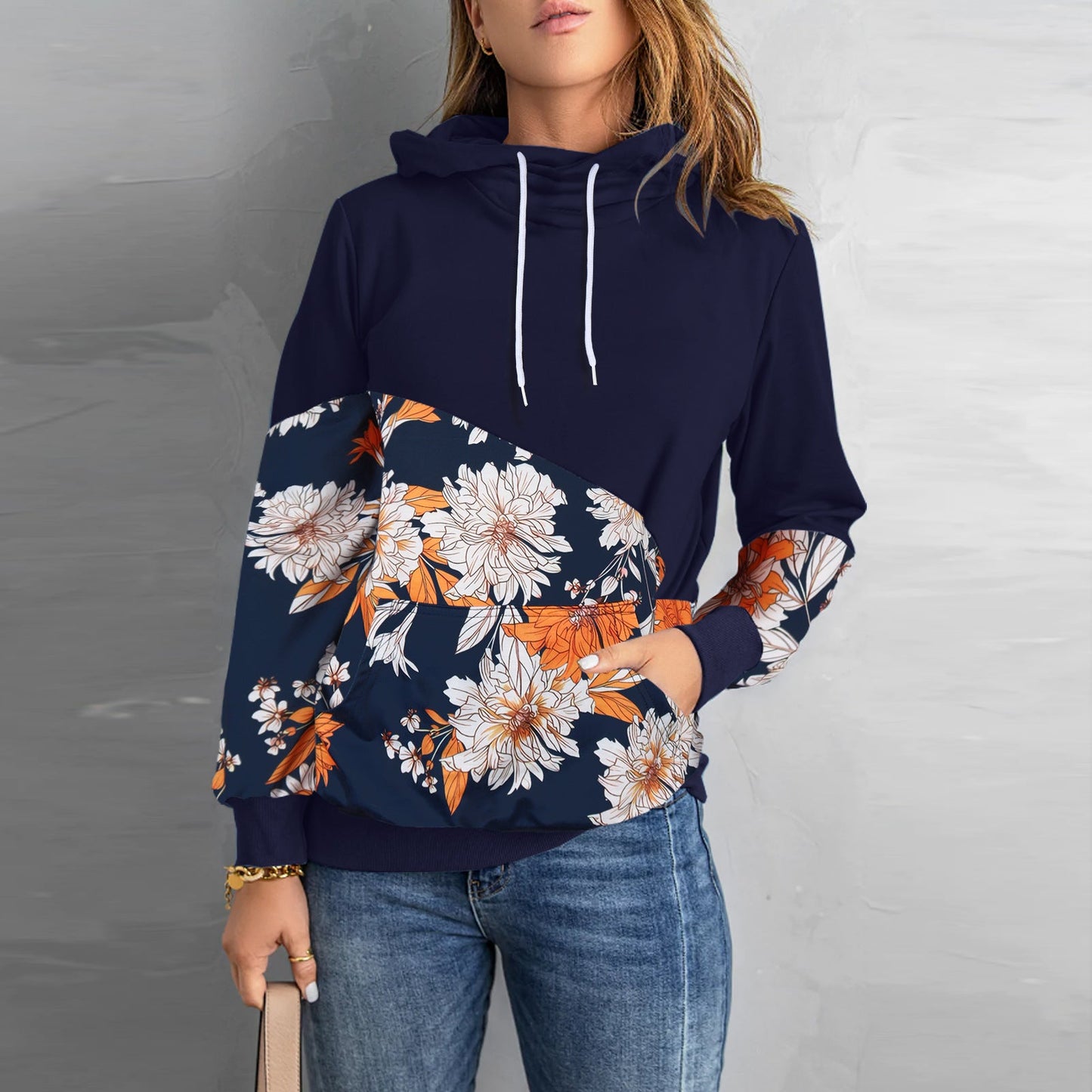 Stilla | O Hals Langærmet Blomsterprint Snoretræk Sweatshirt