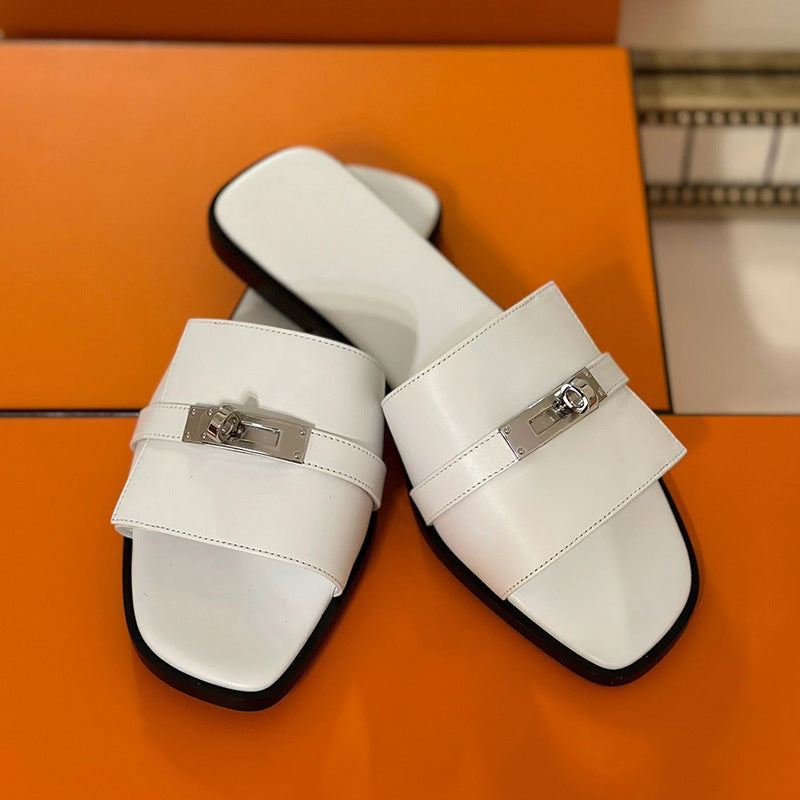 Dame Elegant Læder Slide Sandaler Stilla