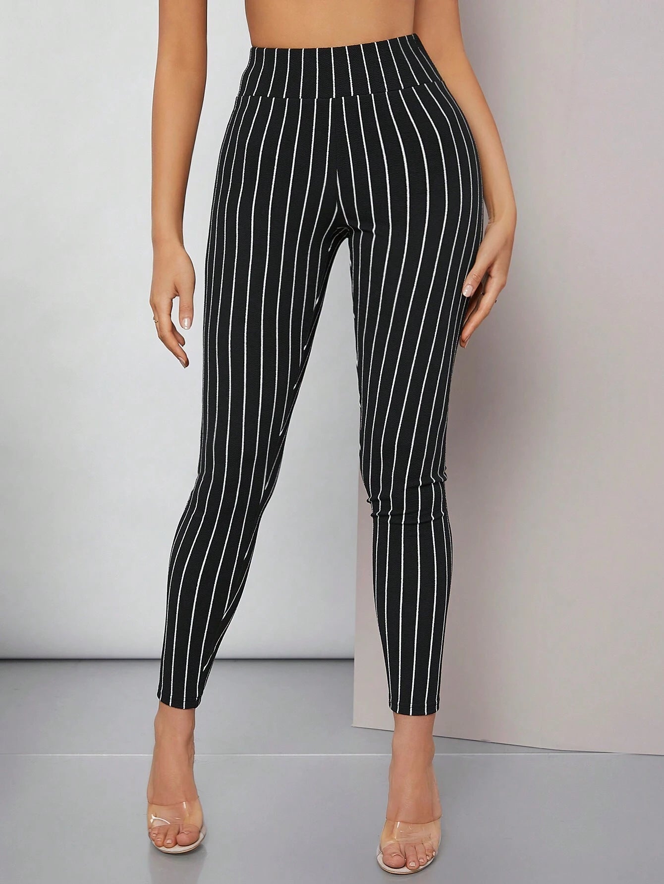 Damer Højtaljede Vertikalstribede Leggings Stilla