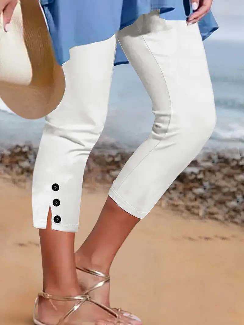 Dame Capri-Leggings med unikt knapdetalje Stilla