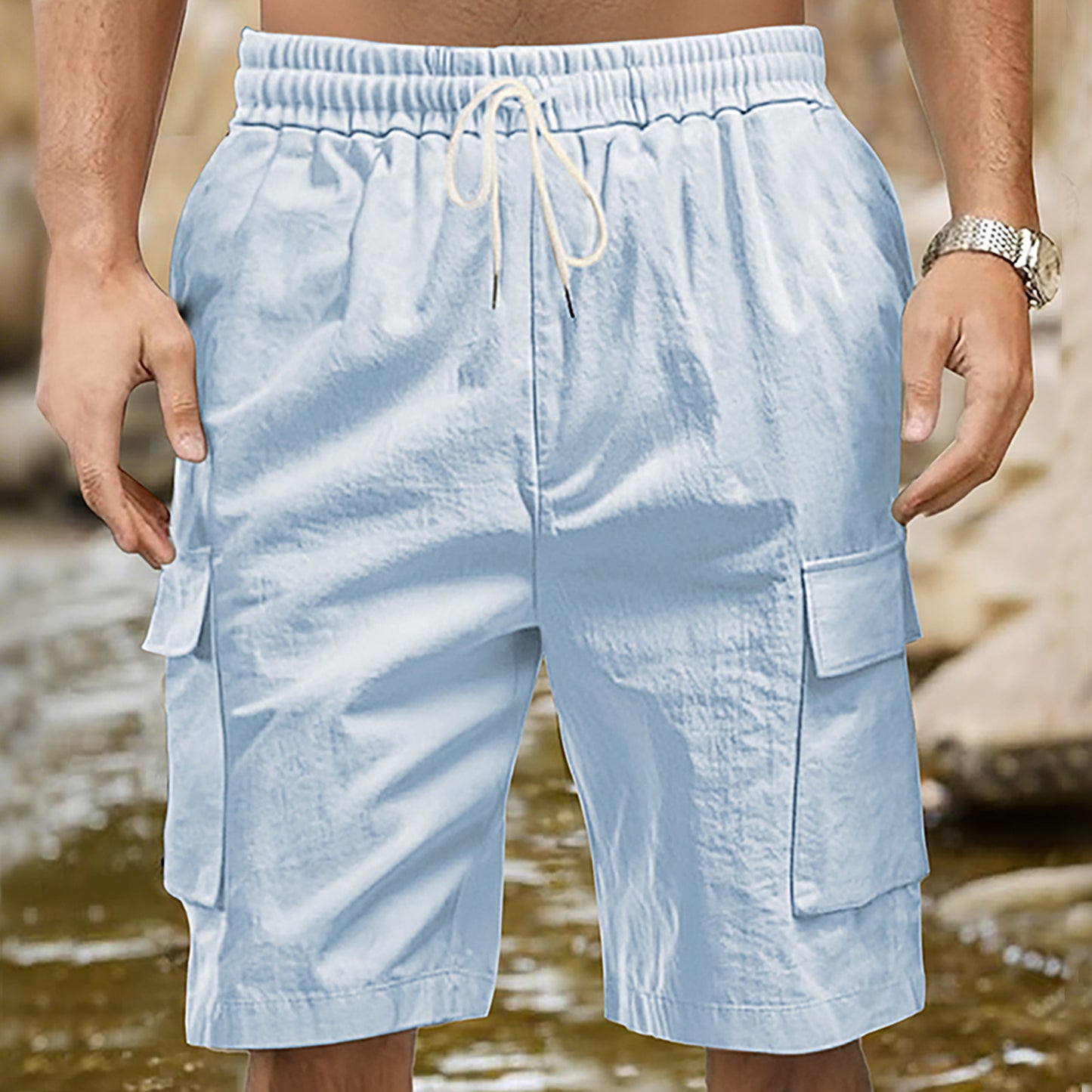 Herrer Cargo-shorts med praktiske sidelommer og elastisk talje Stilla