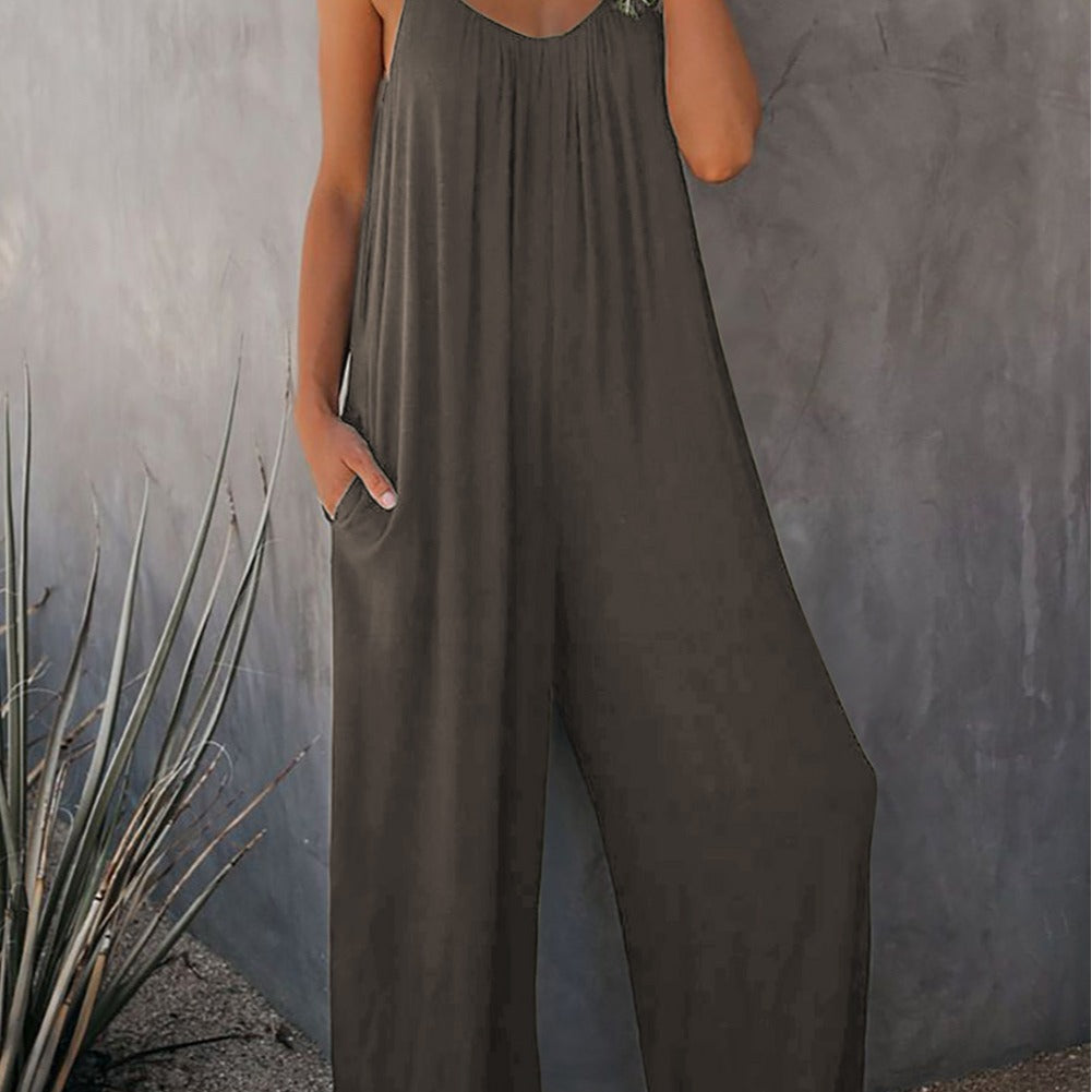 Dame Casual Bomulds-Jumpsuit med Spaghetti-stropper og sidelommer Stilla