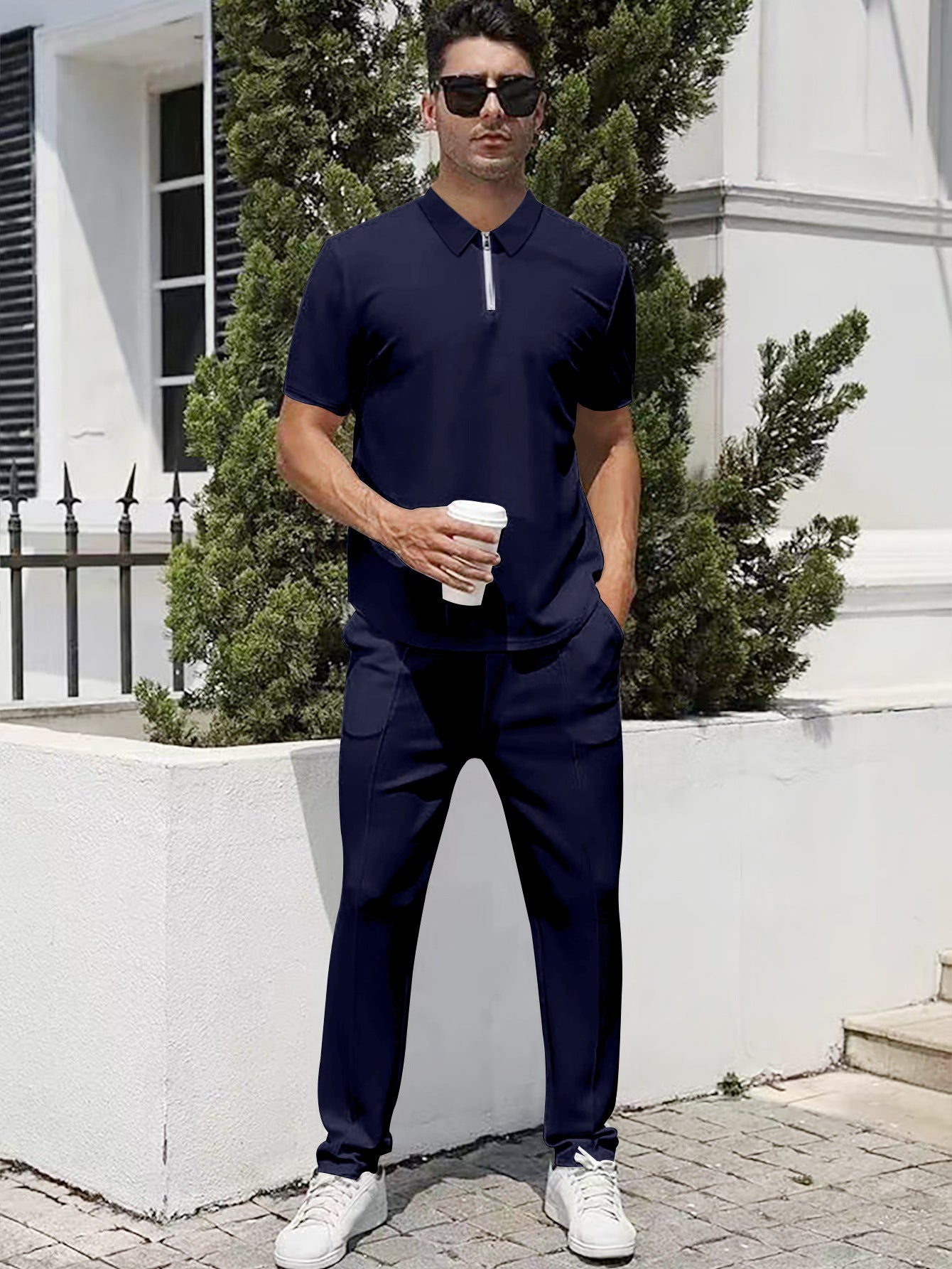 Herrer Sportivt Polo-shirt med funktionel lynlås og elegant snit Stilla