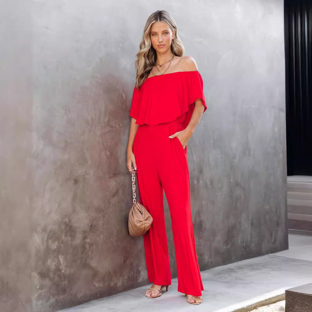 Dame Off-Shoulder Bredbenet Jumpsuit Stilla