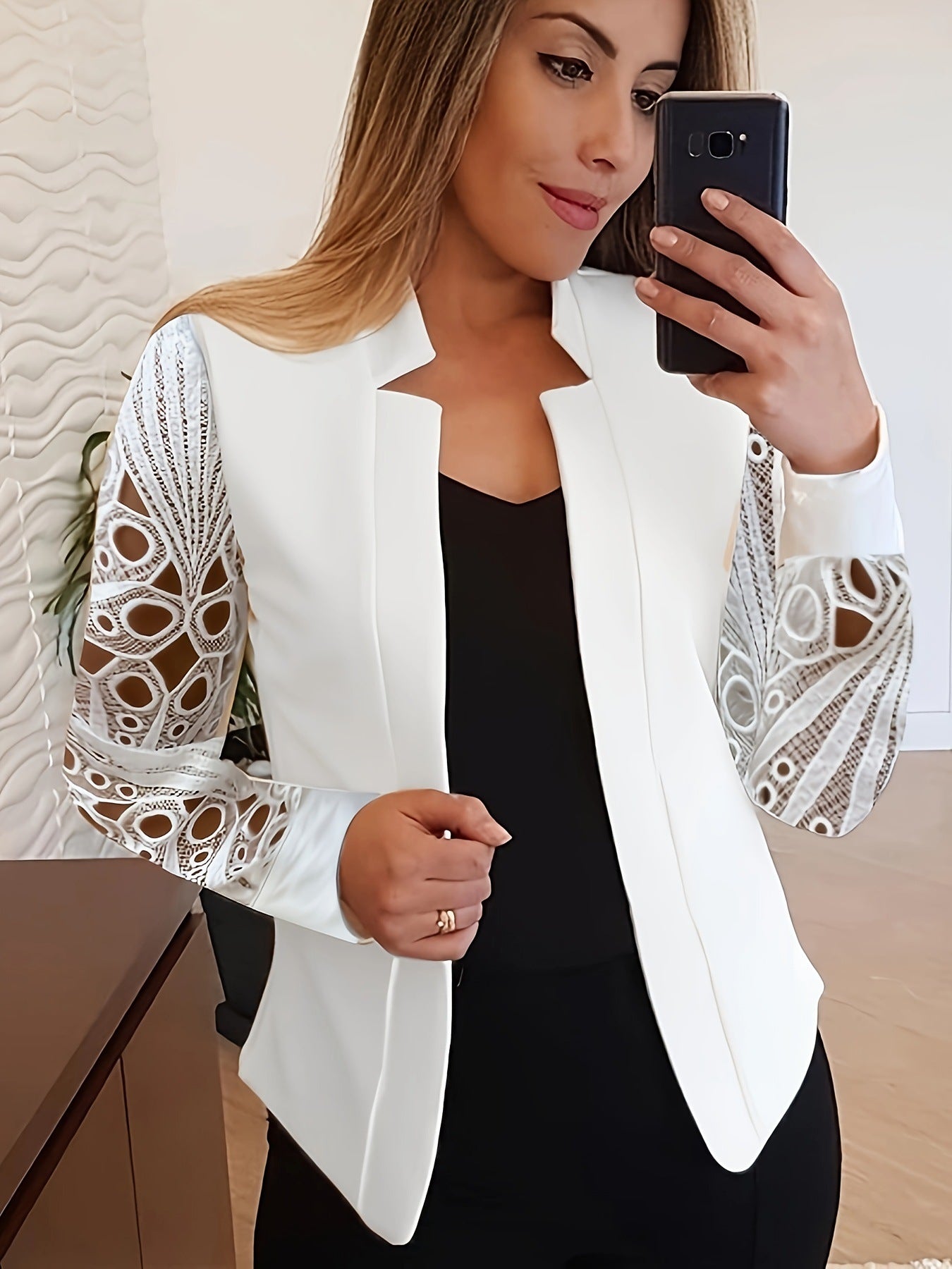 Dame elegant blazer med transparente spidse-ærmer Stilla