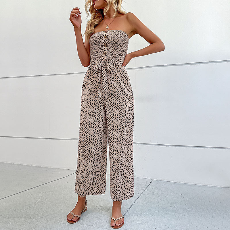 Dame Strapless Bredbenet Jumpsuit med Knapdetaljer Stilla