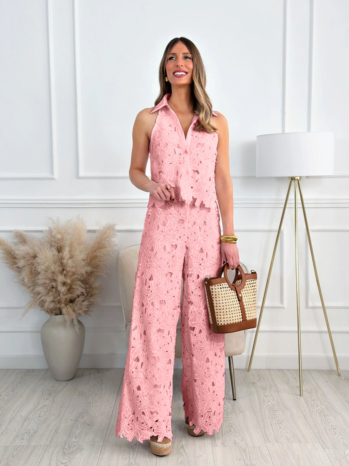 Dame Elegant Jumpsuit med spidsdetaljer og bredt ben Stilla
