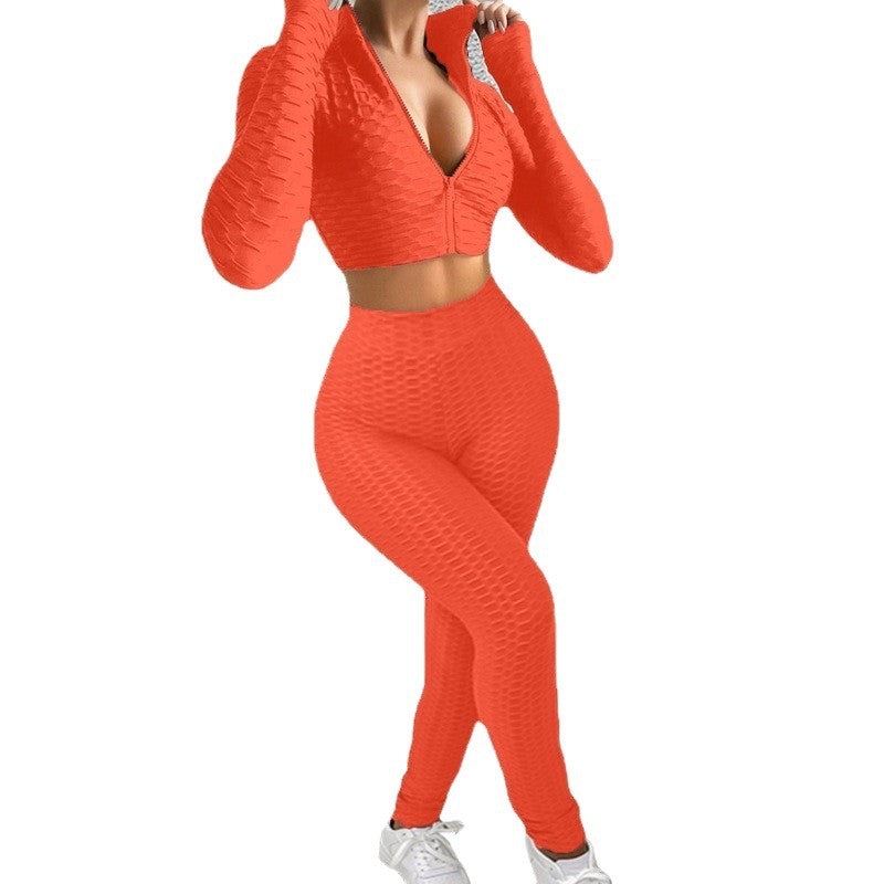 Dame Sportsæt i innovativ strukturstof med cropped hoodie og højtaljede leggings Stilla