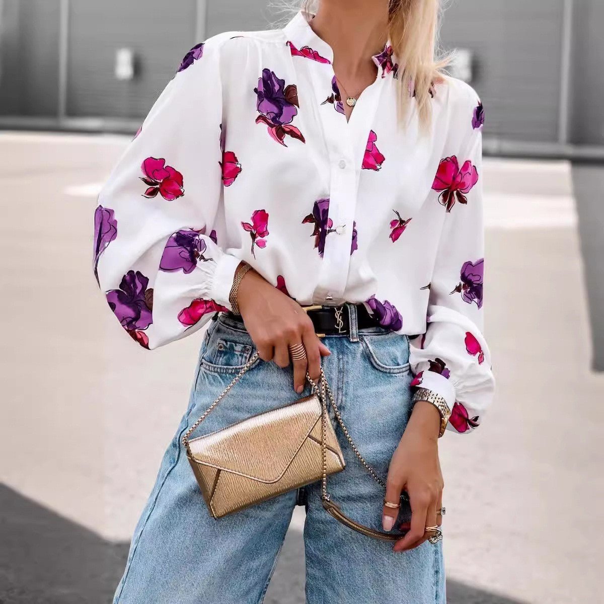 Dame elegant bluse med blomsterprint Stilla