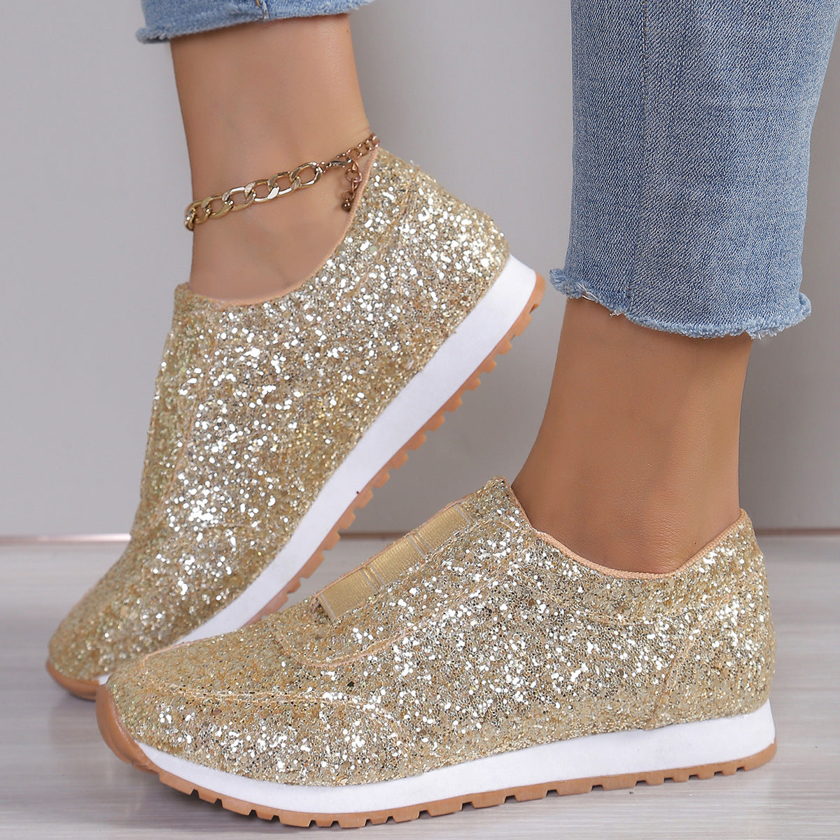 Dame Glitrende Sneakers i elegant Slip-On Design med åndbar sål Stilla
