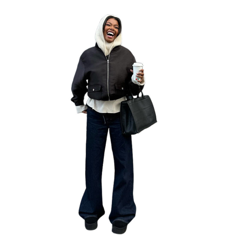 Dame afslappet cropped jakke med høj lukket krave Stilla