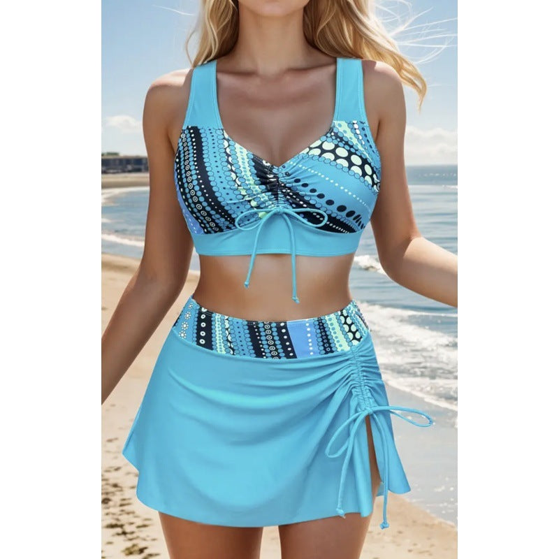 Dame Tankini sæt med moderne plisse design og justerbar nederdel Stilla