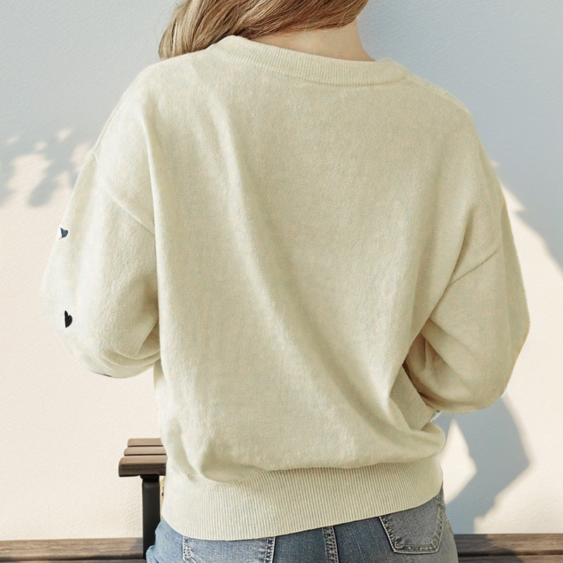 Damer hyggelig sweater med hjerte motiver Stilla