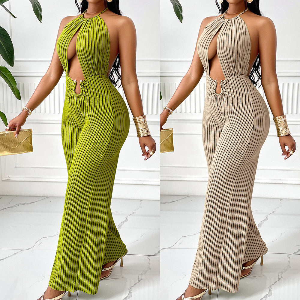 Dame elegant jumpsuit med flot halterneck og sidelæns cut-outs Stilla