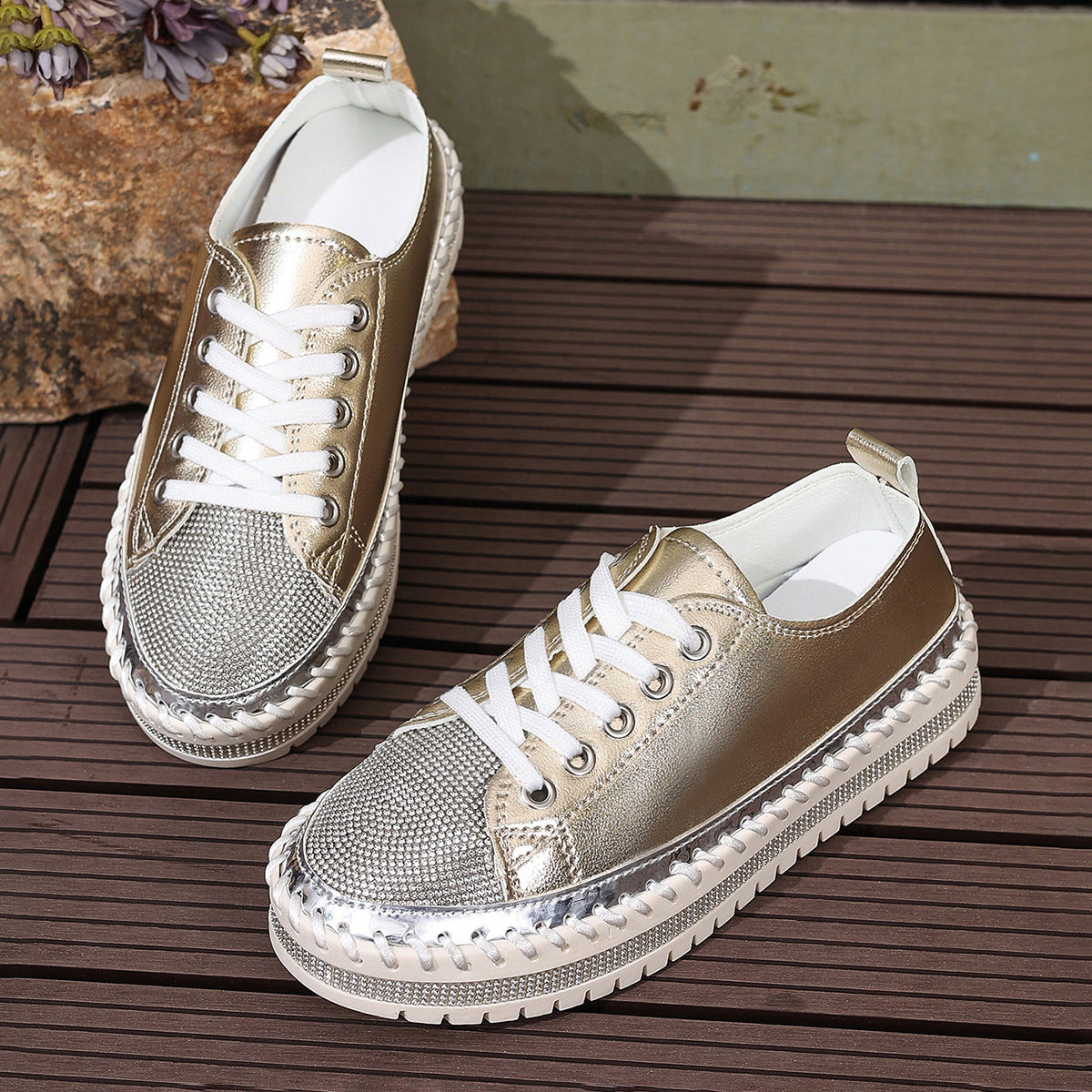 Dame Mode Sneakers med glitrende detaljer og stabil sål Stilla