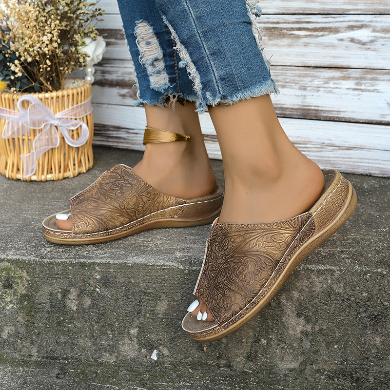 Dame åbne pantoletten med blomstret design Stilla